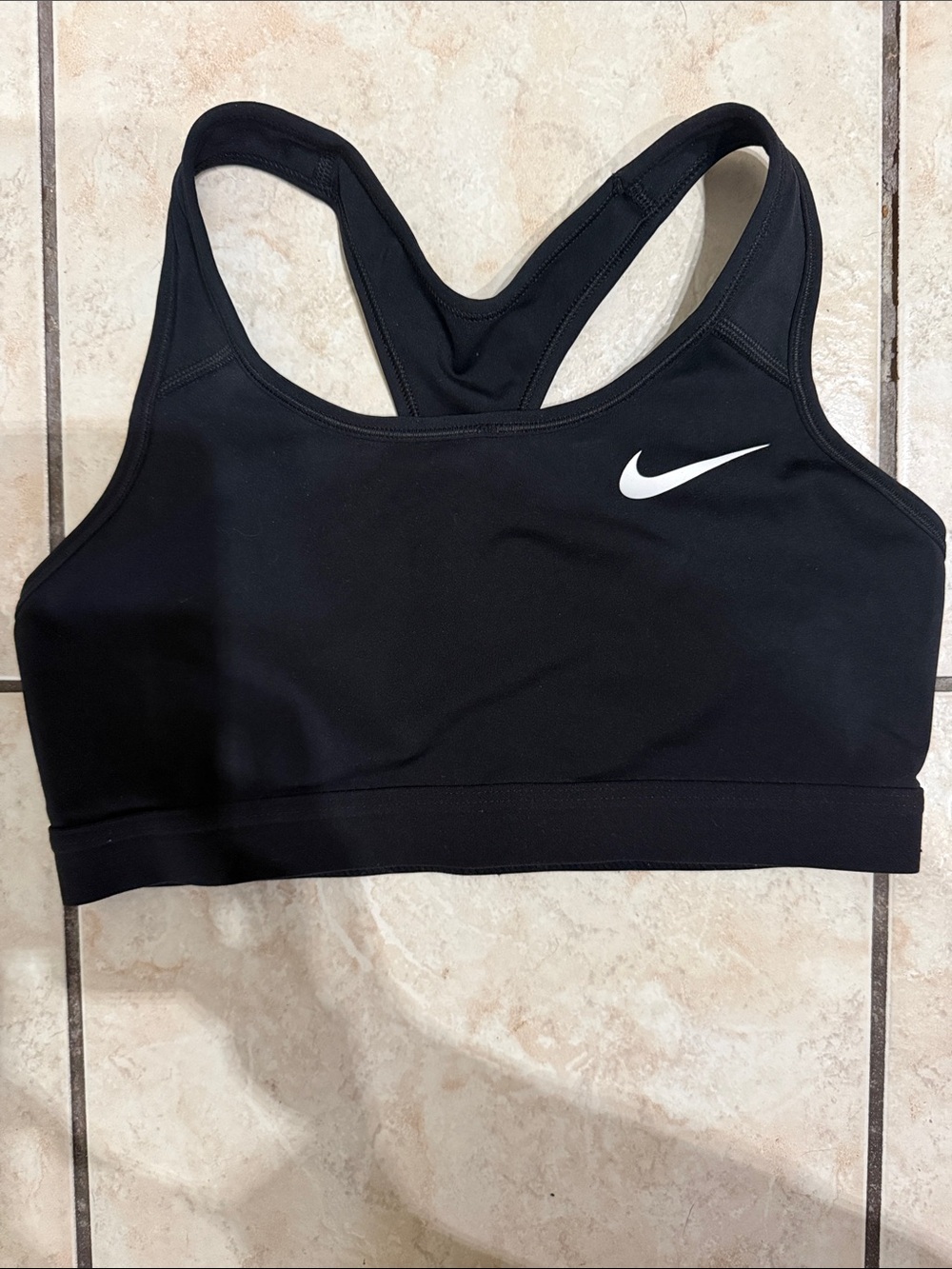 Nike Dri Fit Black Racerback Sports Bra with White Swoosh